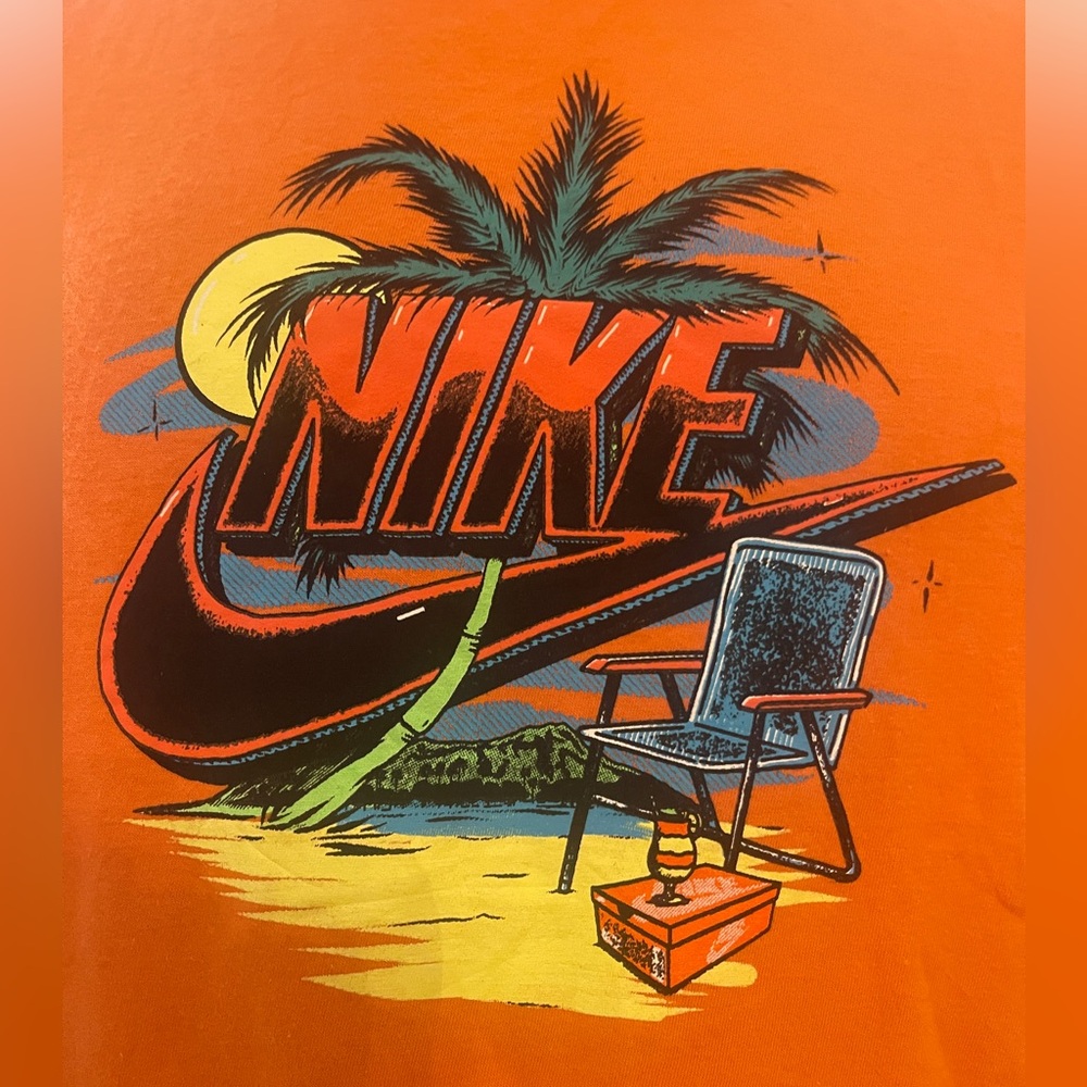 Men’s Nike S/S T-Shirt, Palm Tree & Beach Print 637586-YFB Orange Size XL - Picture 2 of 11